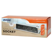 RESIGILAT - Priza pentru mobilier ORNO OR-GM-9014(GS)/B-G, incastrabila, panou culisant, 3 prize Schuko, 2 x USB Quick Charge 3.0, 3680 W, lungime cablu 2 m, negru/gri