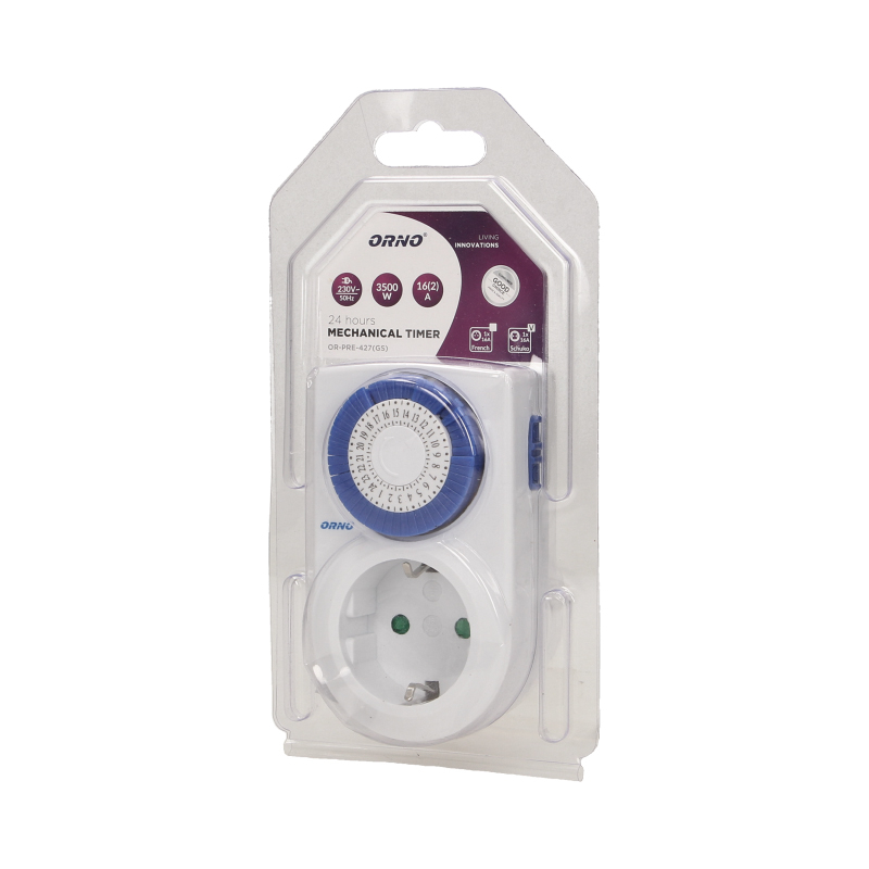 Priza programabila ORNO OR-PRE-427(GS), 230V, 16A, 24 ore, alb/albastru