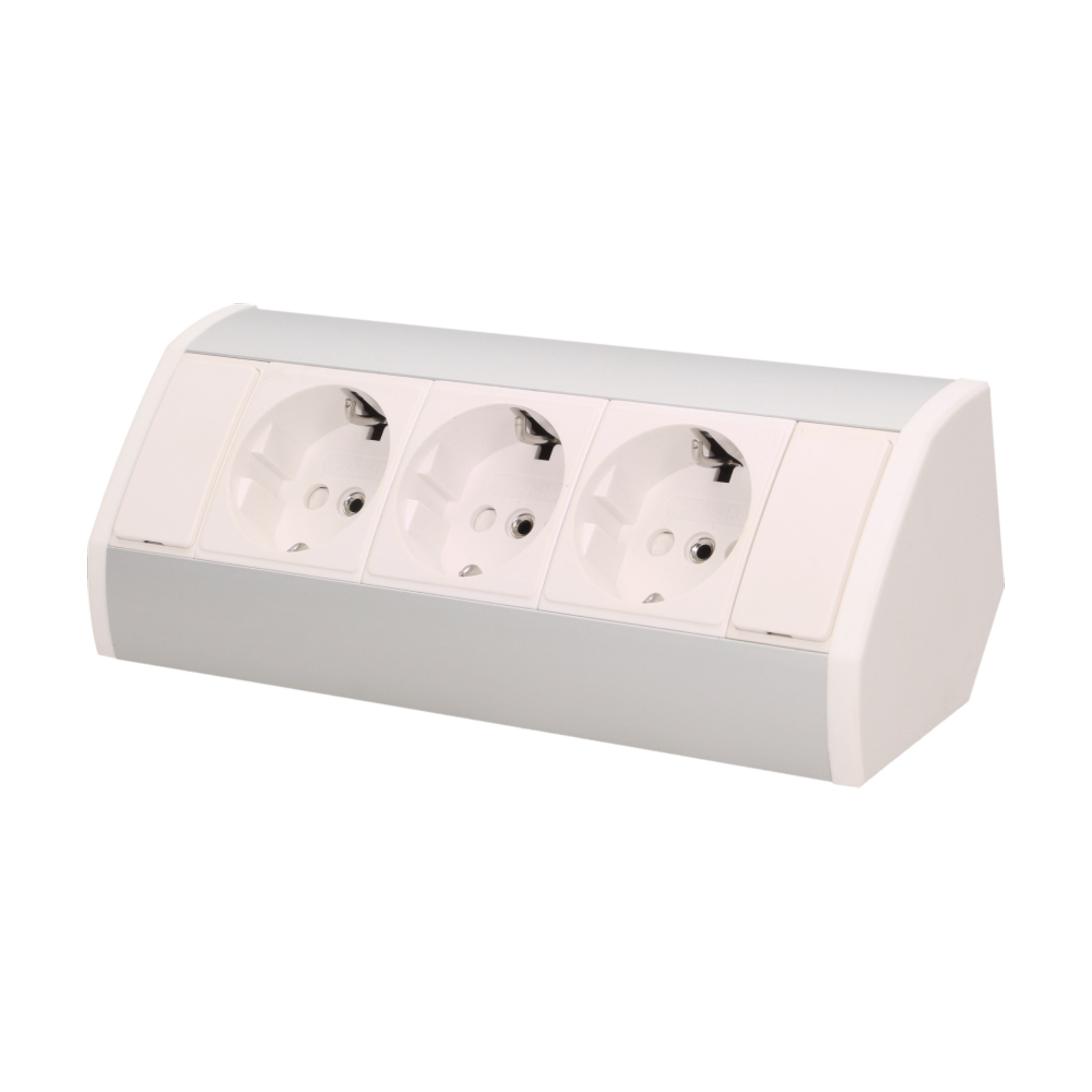 Priza pentru mobilier ORNO OR-GM-9001/W-G(GS), 16A, 3680W, 3 prize Schuko, lungime cablu 0.6 m, alb/argintiu