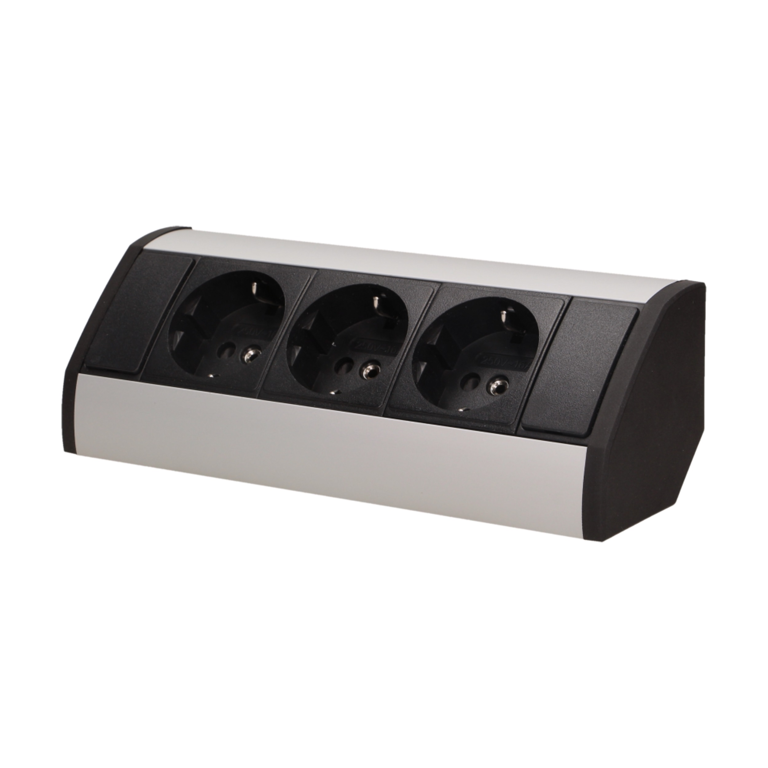 Priza pentru mobilier ORNO OR-GM-9001/B-G(GS), 16A, 3680W, 3 prize Schuko, lungime cablu 0.6 m, negru/argintiu