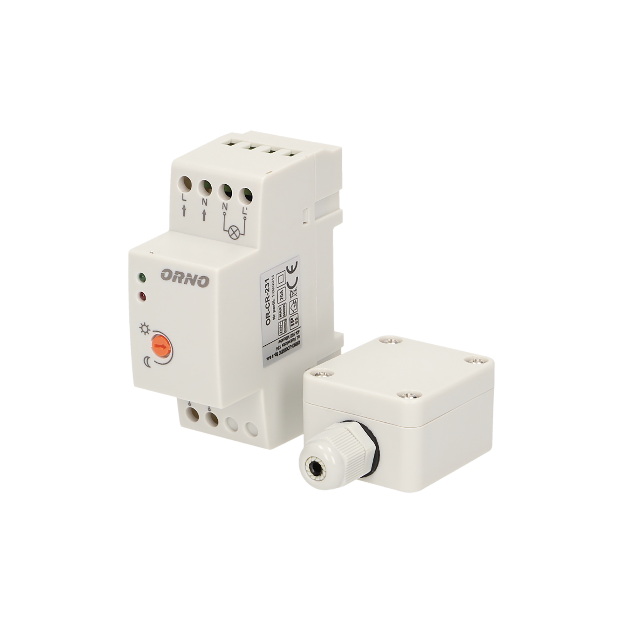 Senzor crepuscular ORNO OR-CR-231, cu sonda externa, IP65, instalare sina