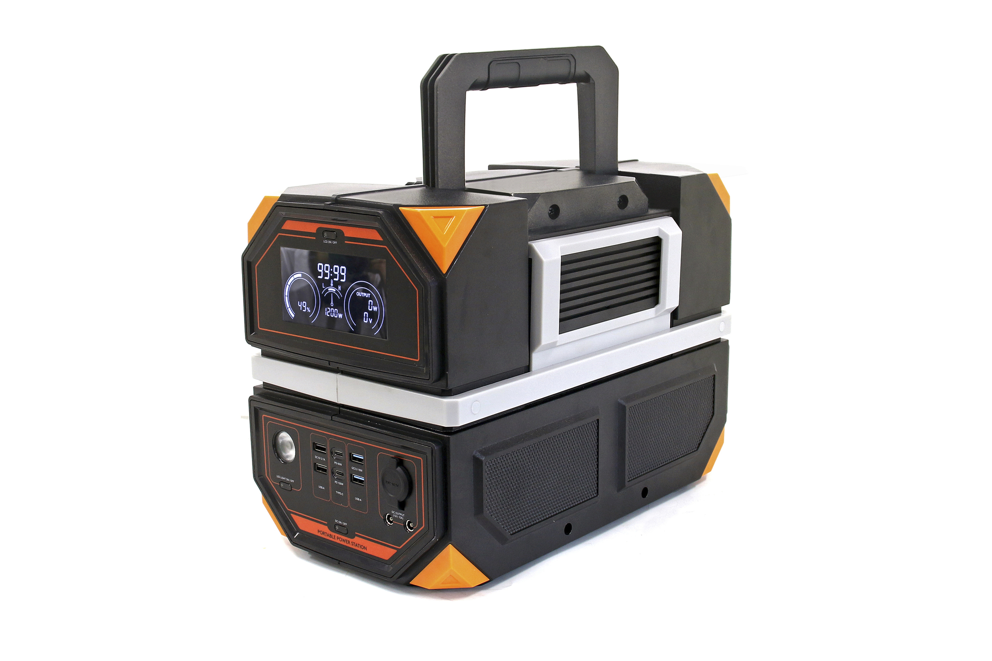 Statie incarcare Technaxx TX-231, 917Wh, 1200W, USB-C, USB-A, 2 x 230V, priza auto, incarcare auto/AC/solara(optional), negru/portocaliu