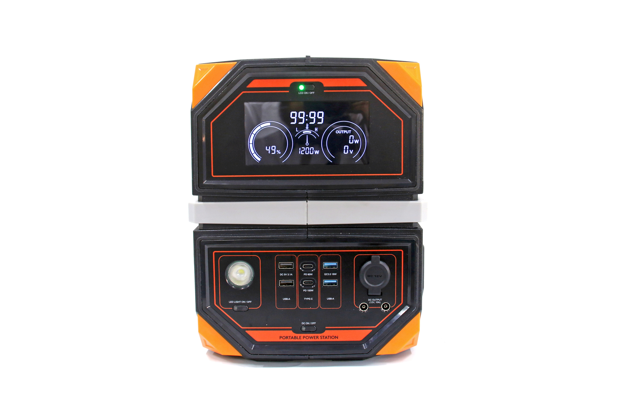 Statie incarcare Technaxx TX-231, 917Wh, 1200W, USB-C, USB-A, 2 x 230V, priza auto, incarcare auto/AC/solara(optional), negru/portocaliu