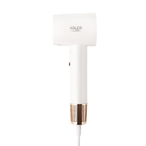 Uscator de par Adler AD 2272, 110.000 RPM, 1800W, afisaj LED, flux aer 20 m/s, 3 setari temperatura, 2 trepte viteza, nivel zgomot 67 dB, tehnologie ionizare, concentrator magnetic, alb/auriu
