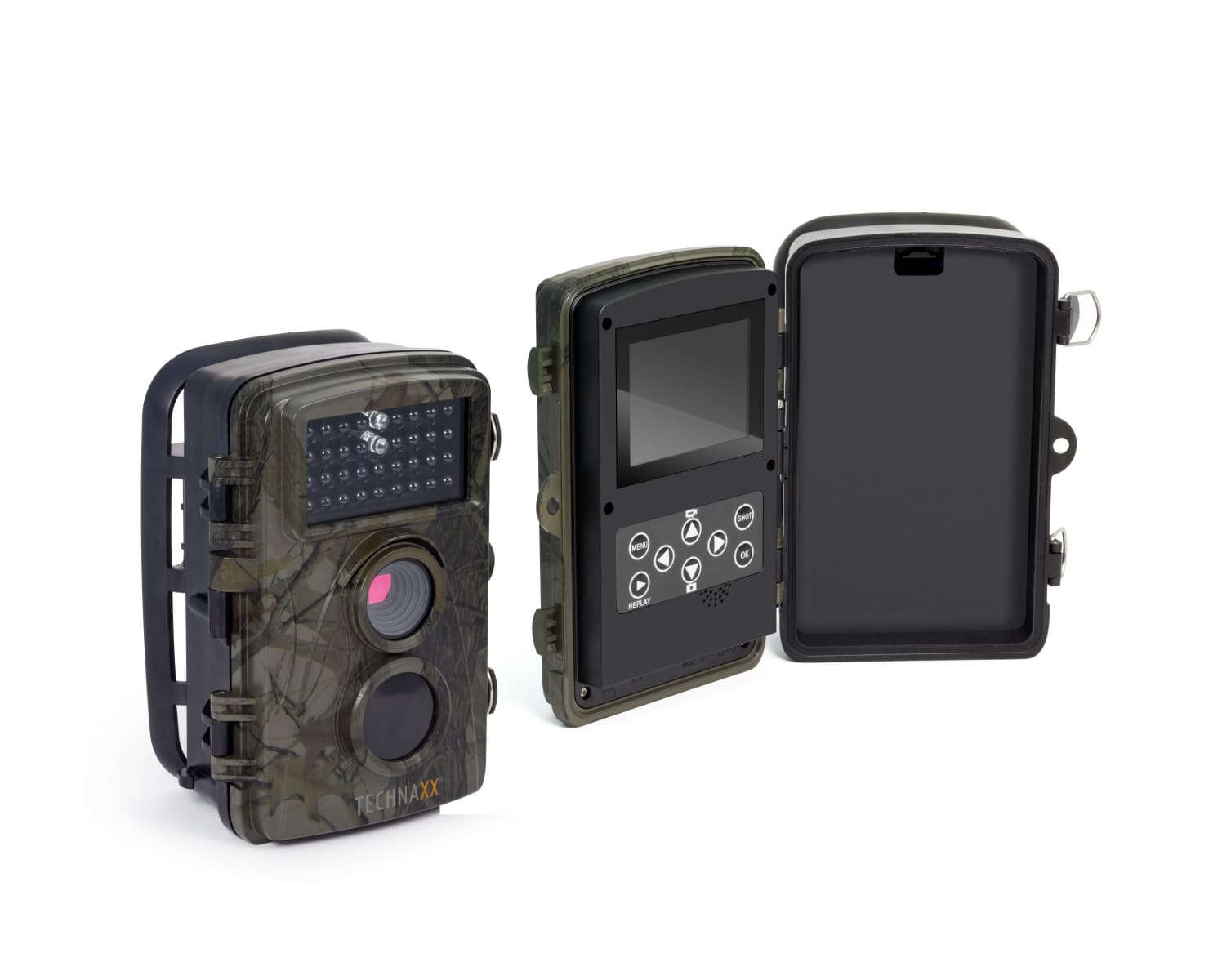 Camera de supraveghere Wildcam Technaxx TX-69, FullHD 1080p, ecran TFT LCD 2.4", senzor PIR, IR, IP56, microSD, microfon, difuzor, 8xAA/6V 1.5A, camuflaj