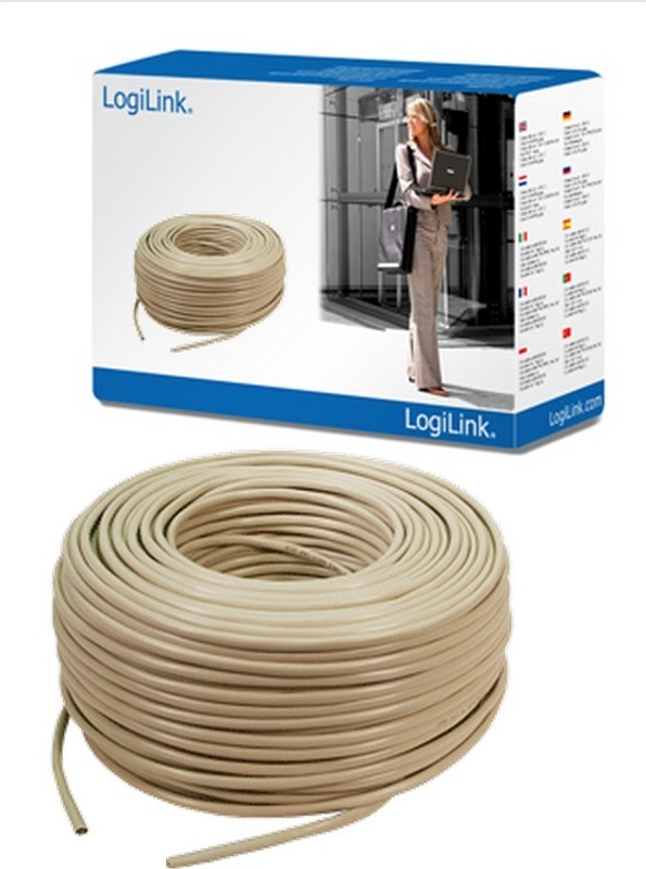 Cablu FTP Logilink, cat. 5E, 4x2 AWG 24/1, CCA, ecranat, PVC, solid, 305m, Gri