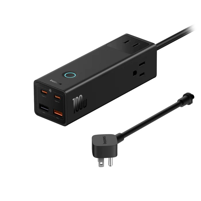 Incarcator retea Baseus PowerCombo Pro Powerstrip, pentru USA 110V, Quick Charge 100W, 3 x AC, 2 x USB Type-C Output 5V/3A, 2 x USB, lungime cablu 1.5m, negru
