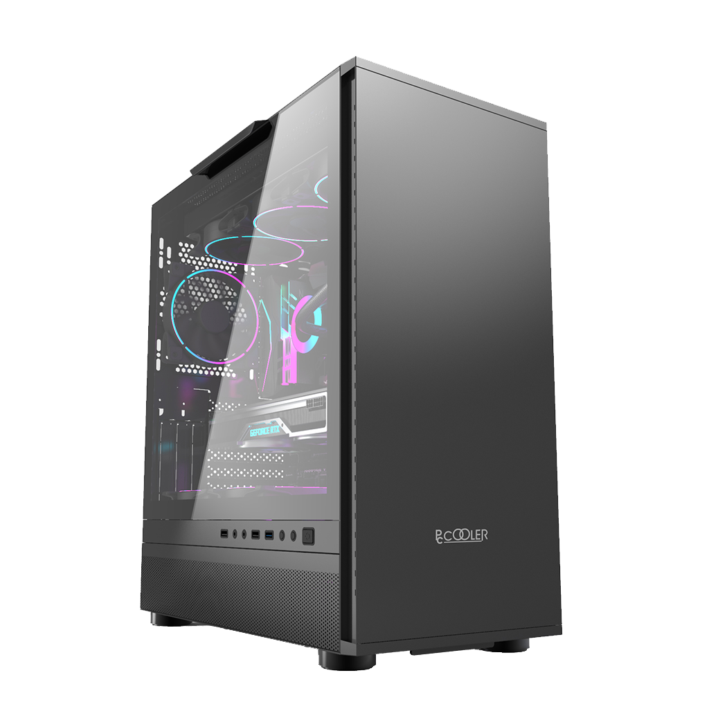 Carcasa PCCOOLER, Tower, ATX, fara sursa, sticla securizata, 1 ventilator inclus, negru, USB 3.2 gen 1 x 1, USB 2.0 x 2, mic, audio