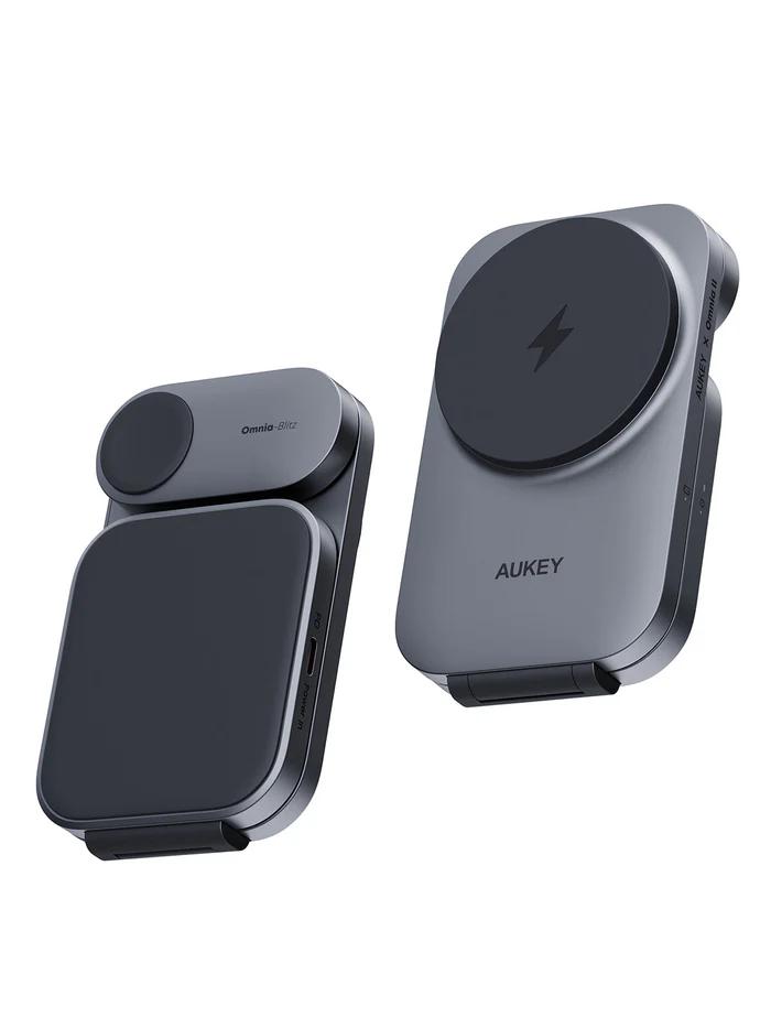 Incarcator magnetic 3 in 1 Aukey MagFusion LC-MC312, 15W Qi2, gri