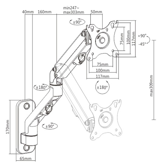 Suport monitor Gembird MA-WA1-02, 17-27inch, Negru
