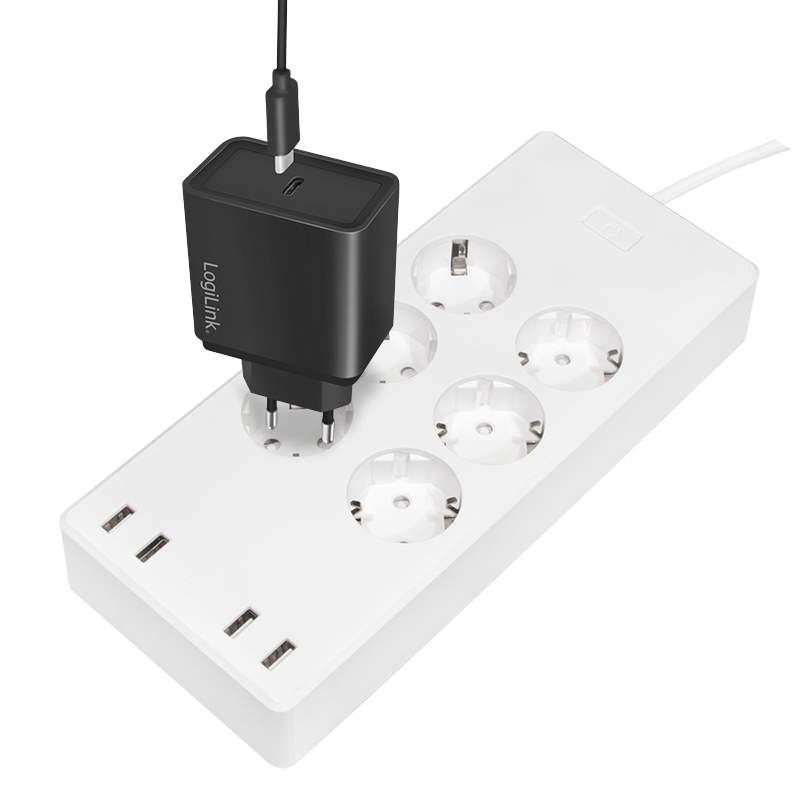 Prelungitor inteligent Logilink SH0105, Wi-Fi, 6 prize, 4x USB-A, 20W, protectie la supracurent/supratensiune/supratemperatura/scurtcircuit, IP20, H05VV-F 3G 1,5 mm², 1.8m, Alb