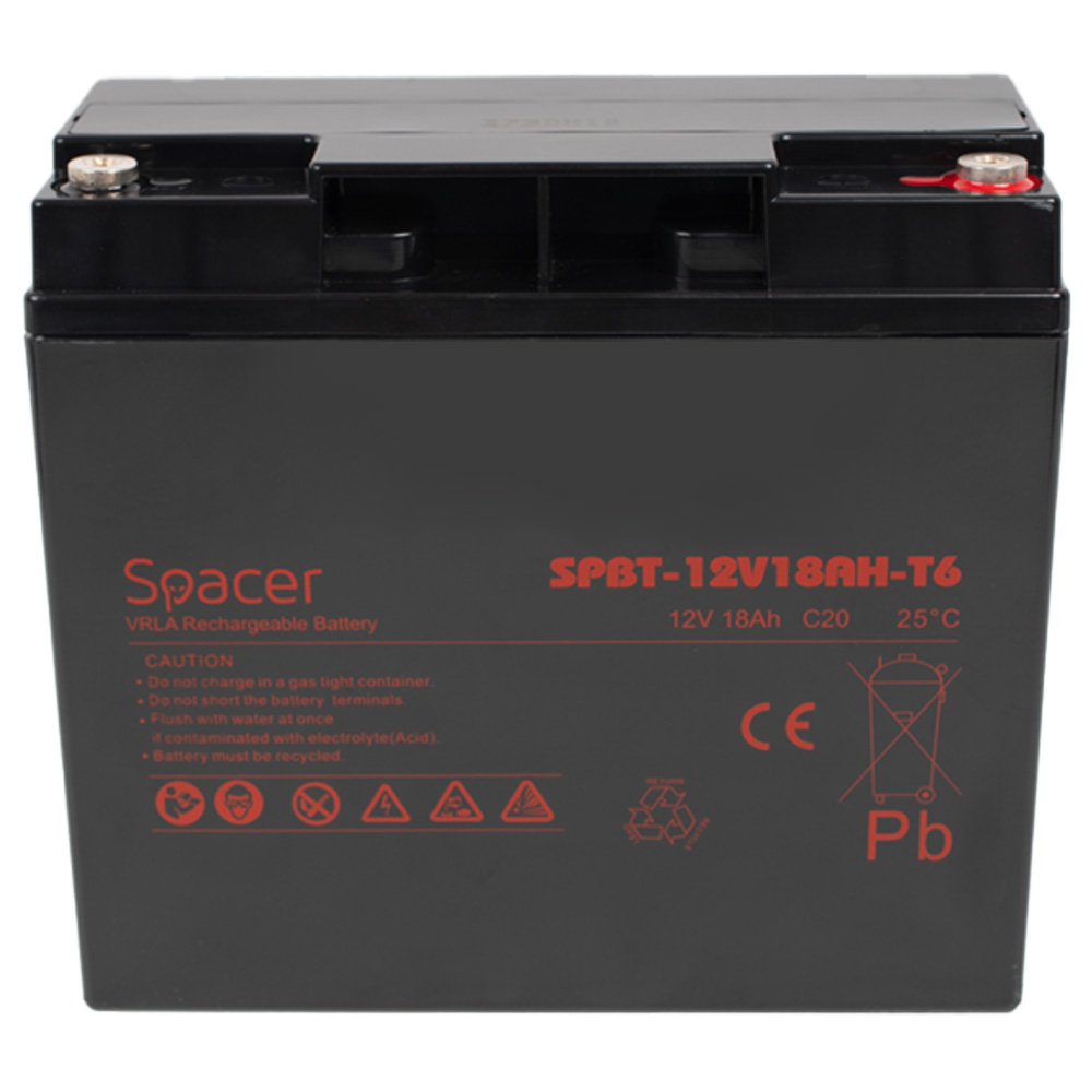 Acumulator UPS SPACER 12V / 18Ah, inaltime+terminal: 167mm, terminal F6T6 Negru