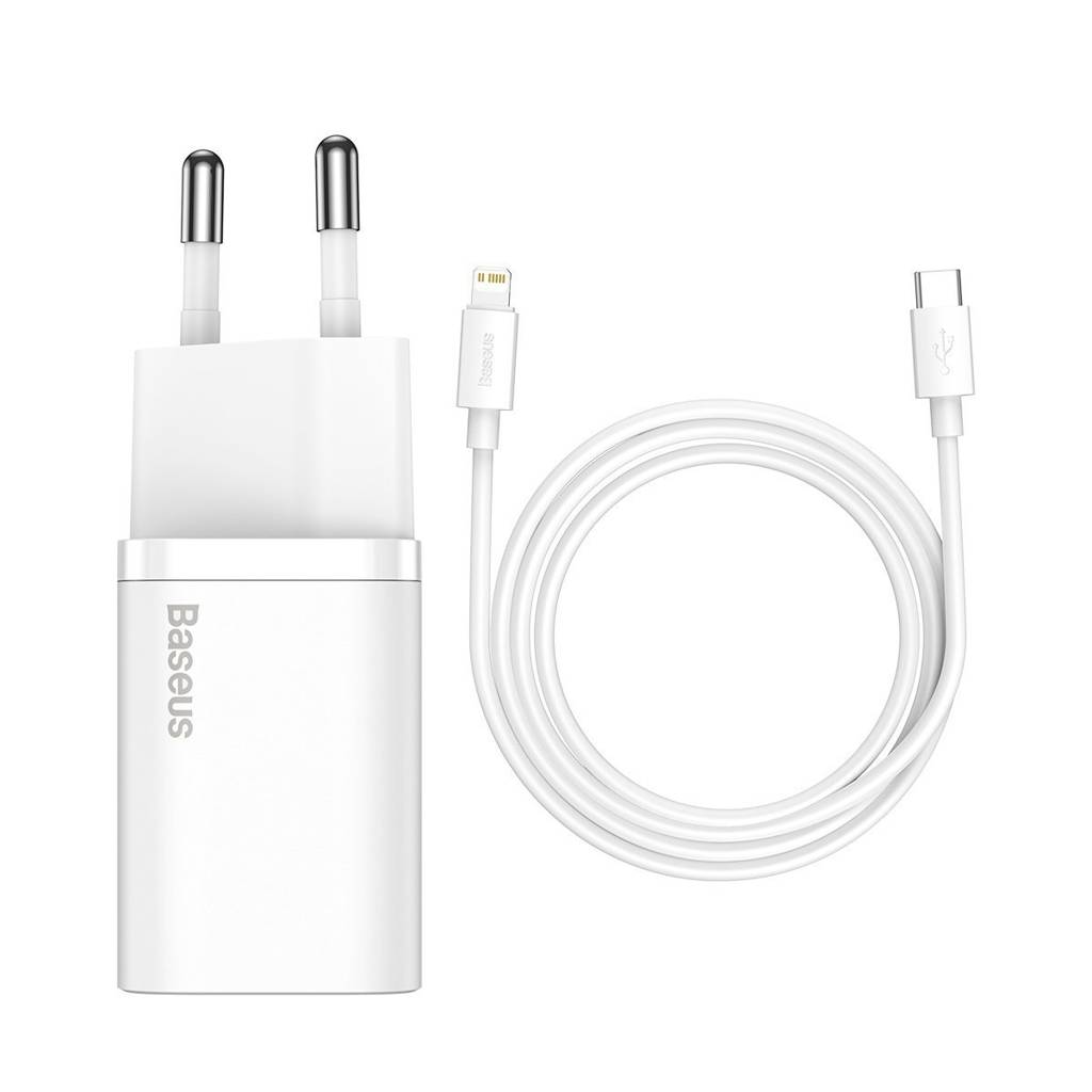 INCARCATOR retea Baseus Super Si, Quick Charge 20W, 1 x USB Type-C 5V/3A max, include cablu USB Type-C la Lightning Iphone 1m, alb "TZCCSUP-B02" - 6953156230064