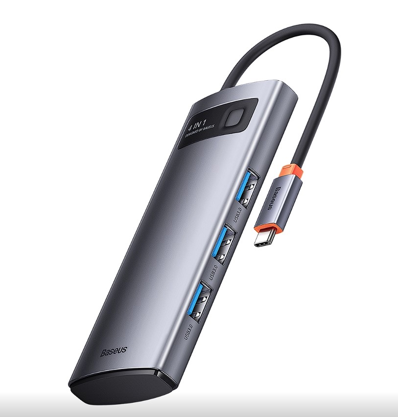 Hub Extern Baseus WKWG070013, 4x USB 3.0, Type-C, Gri