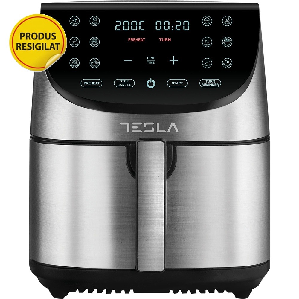 RESIGILAT - Friteuza aer cald Tesla AF701BX , 7 L, 1700W, Panou digital, 12 programe, Inox