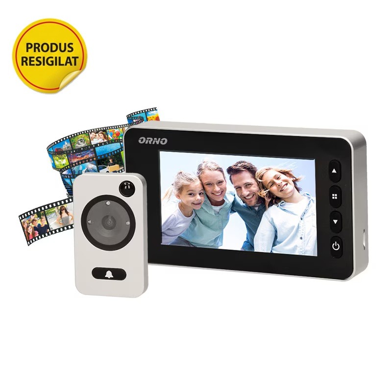 Resigilat Vizor electronic ORNO OR-WIZ-1106, LCD 4.3'', senzor de miscare, sonerie, functie de inregistrare, cititor de carduri SD, memorie, iluminare nocturna, negru/argintiu