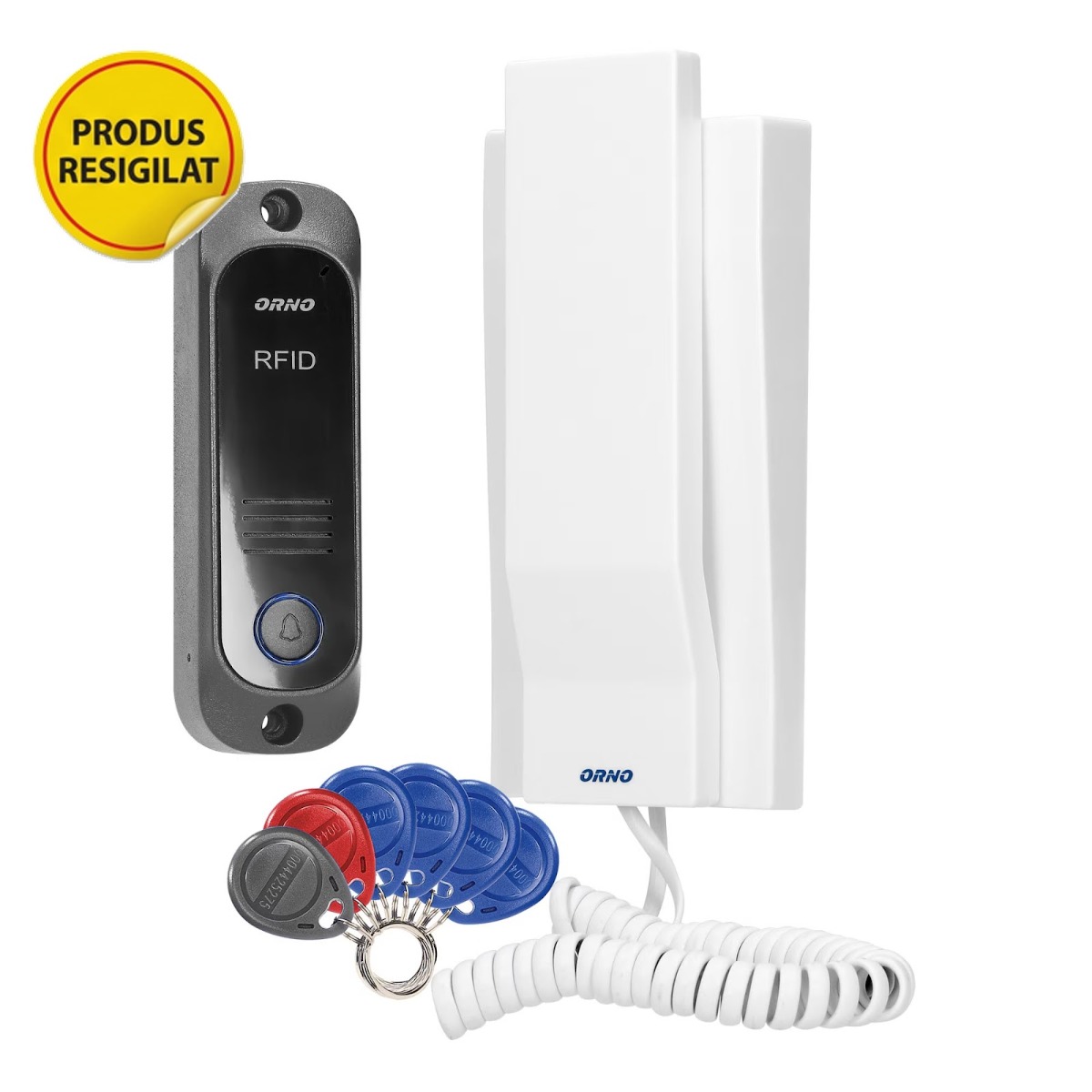 Resigilat Interfon pentru o familie AVIOR ORNO OR-DOM-JA-928/W, deschidere cu ajutorul etichetelor de proximitate, control automat al portilor, gri/alb