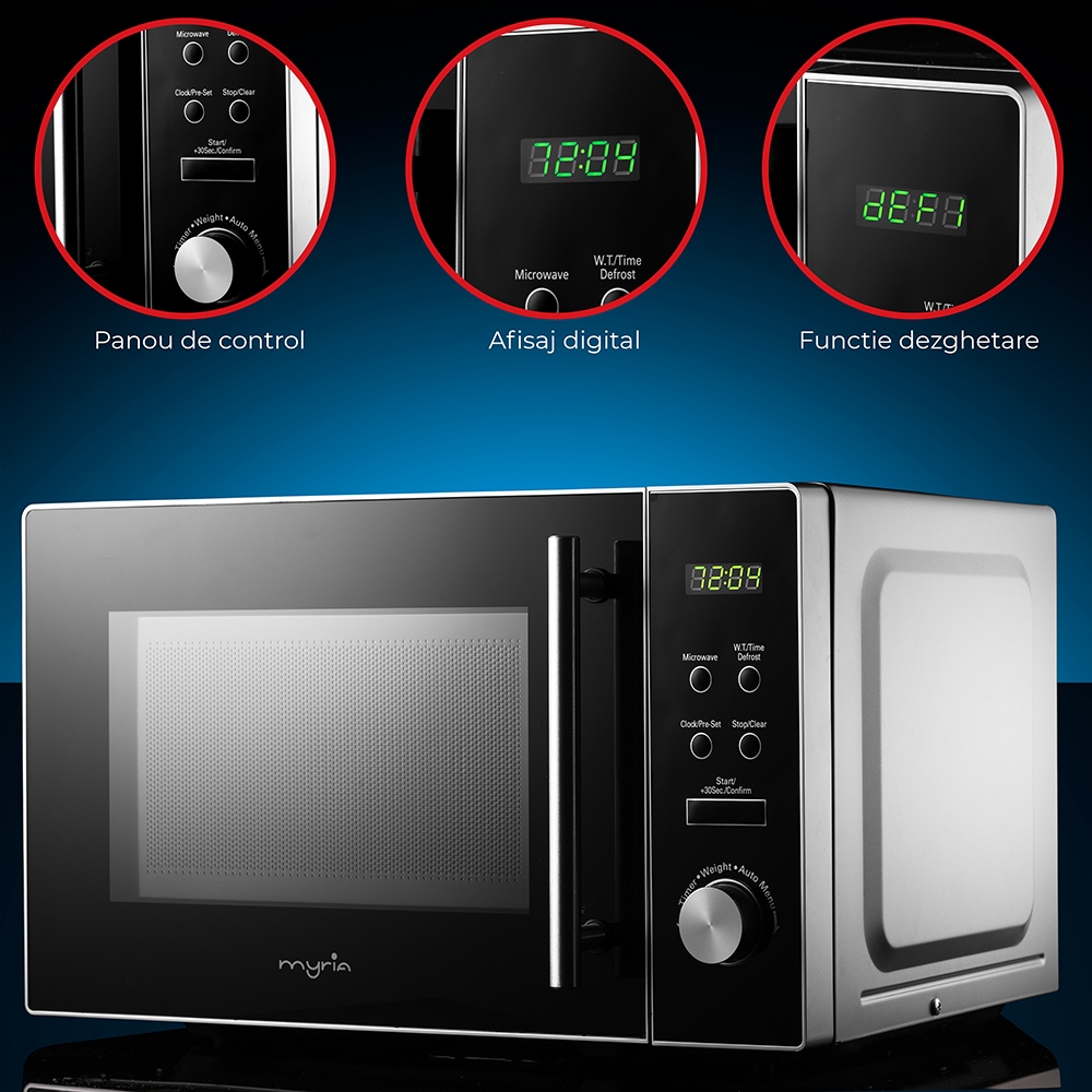 Cuptor cu microunde MYRIA MY4056SV, 20l, display LCD, programe presetate, 700W, argintiu