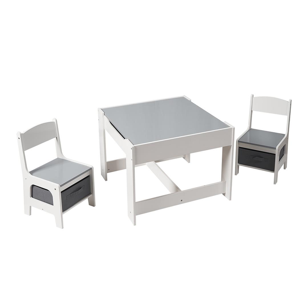 Set masuta si 2 scaune U-Grow UGMS-5601-GR, MDF alb/gri, modern