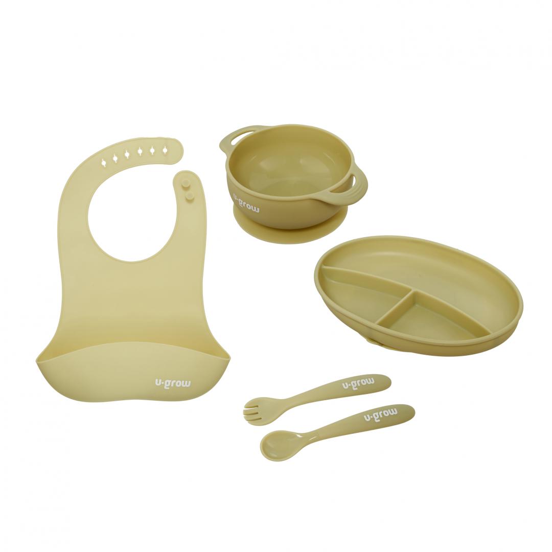Set diversificare U-Grow UG-SET2OV, 5 piese silicon, baveta/bol, olive
