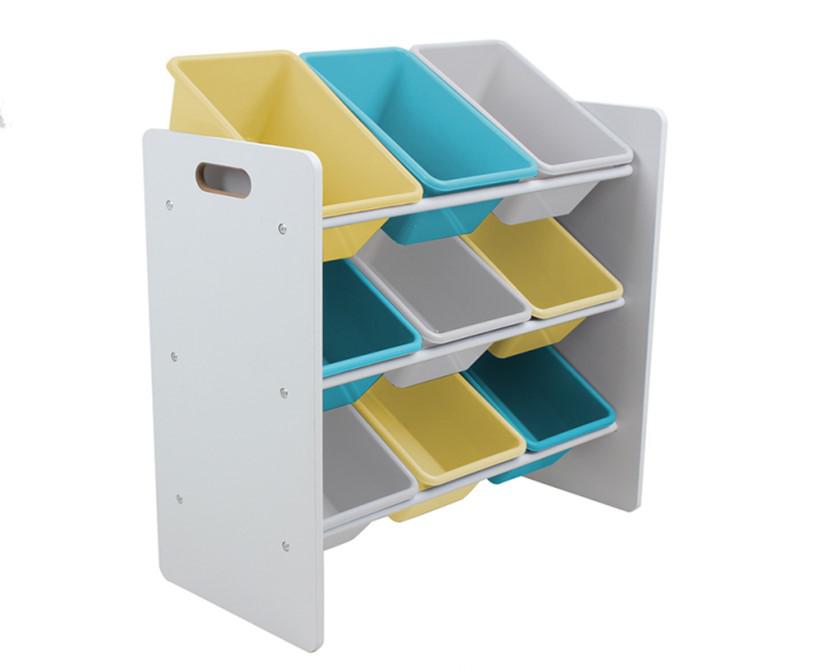 Raft depozitare jucarii U-Grow UGRD115-BLYE, 9 cosuri albastru/galben