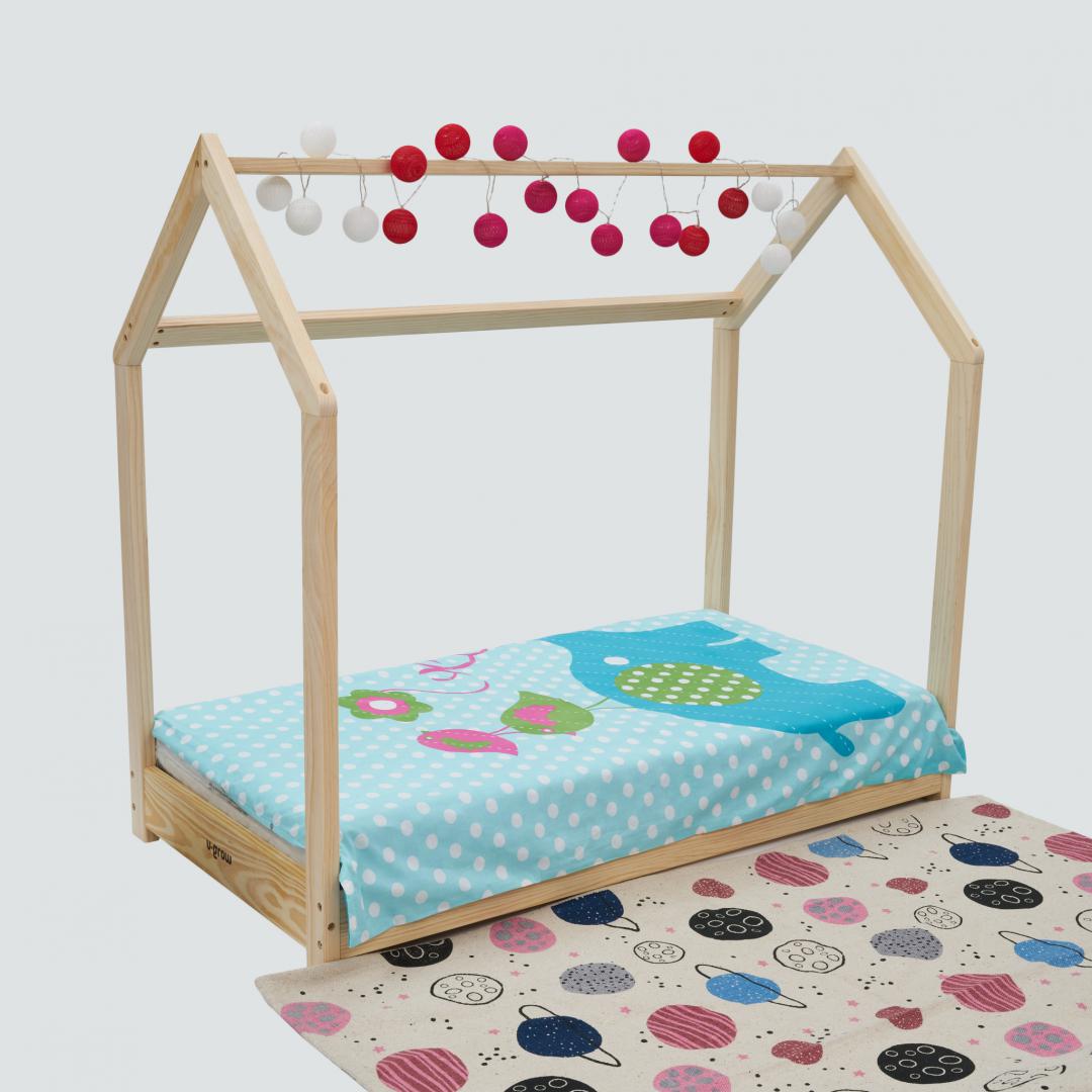 Pat casuta U-Grow UGBB2023, lemn natur, stil Montessori, 140x70cm