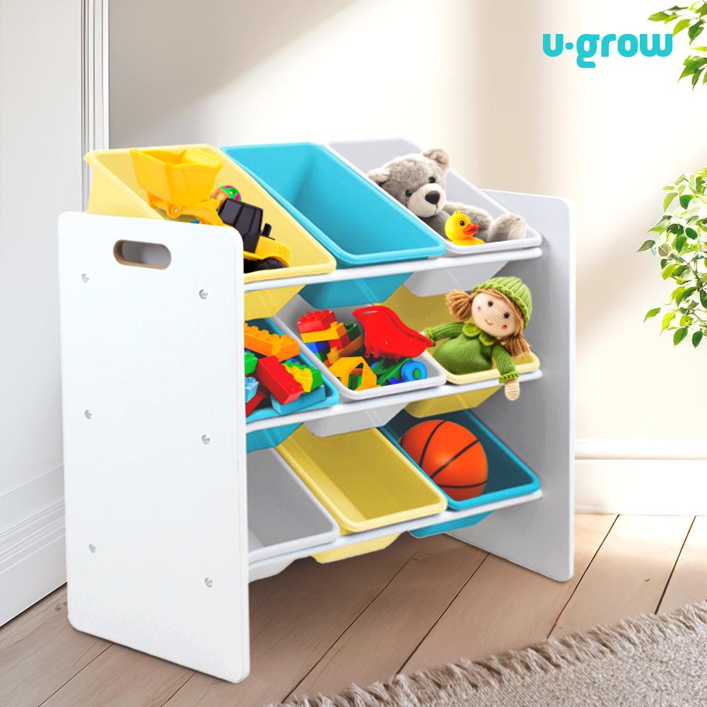 Raft depozitare jucarii U-Grow UGRD115-BLYE, 9 cosuri albastru/galben