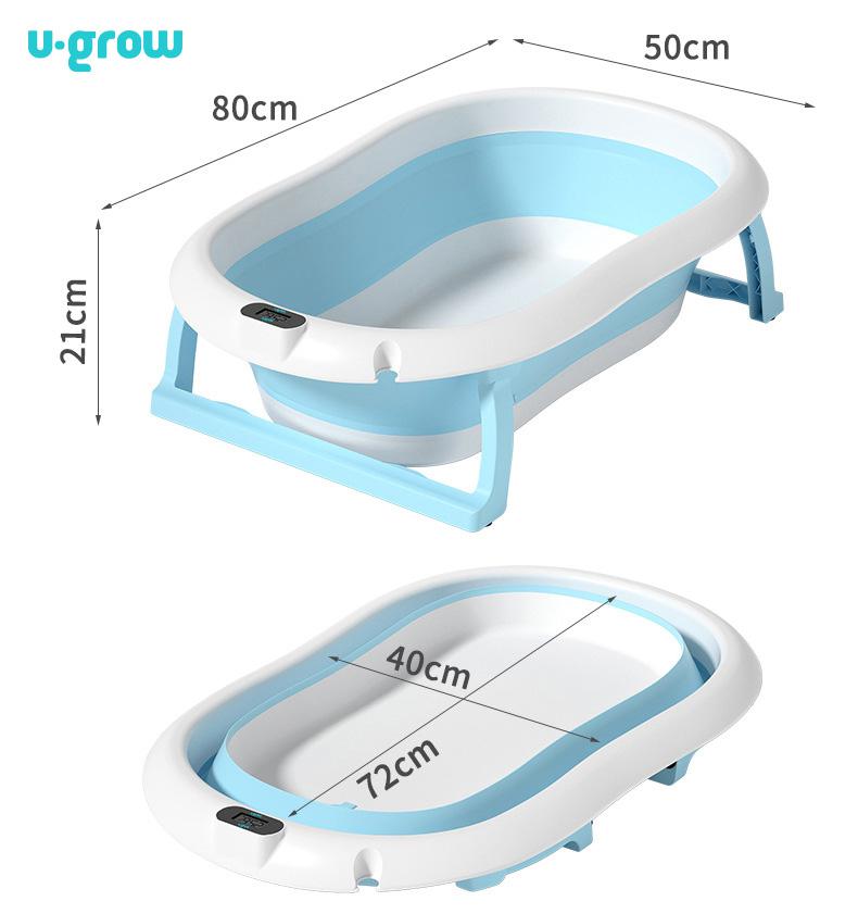 Cadita pliabila U-Grow UGCT-0055-BL, termometru digital, pernuta, albastru