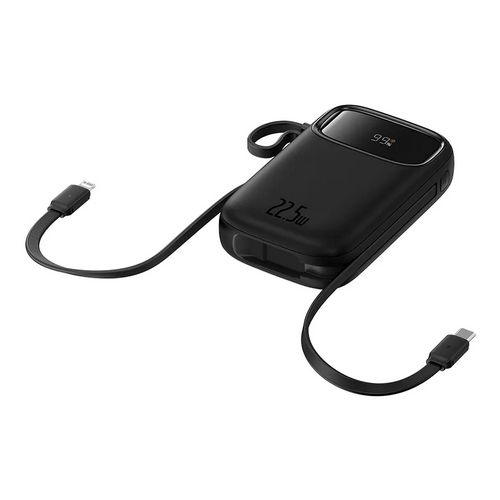 Power bank Baseus Qpow2 Dual-Cable, 20000mAh, PD 3.0 + QC 3.0 22.5W, 1 x USB, 1 x Iphone Lightning, 2 x USB Type-C, digital display pentru status baterie, total 2.4A, negru
