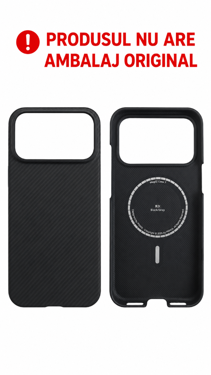 Resigilat Carcasa Pitaka Ultra Slim cu Magnetic Ring compatibila cu iPhone 17 Pro Max, Negru/Gri