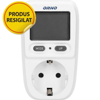 RESIGILAT - Priza cu contor de energie ORNO OR-WAT-419(GS), 16A, 230V, afisaj LCD, alb