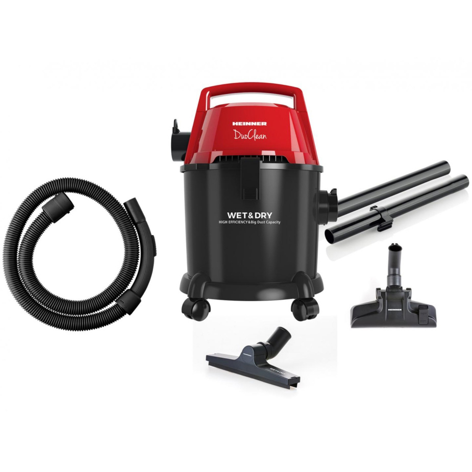 Aspirator multifunctional cu aspirare umeda/uscata HEINNER HVC-MWD1400P-BK, 1400W, 15L, negru/rosu