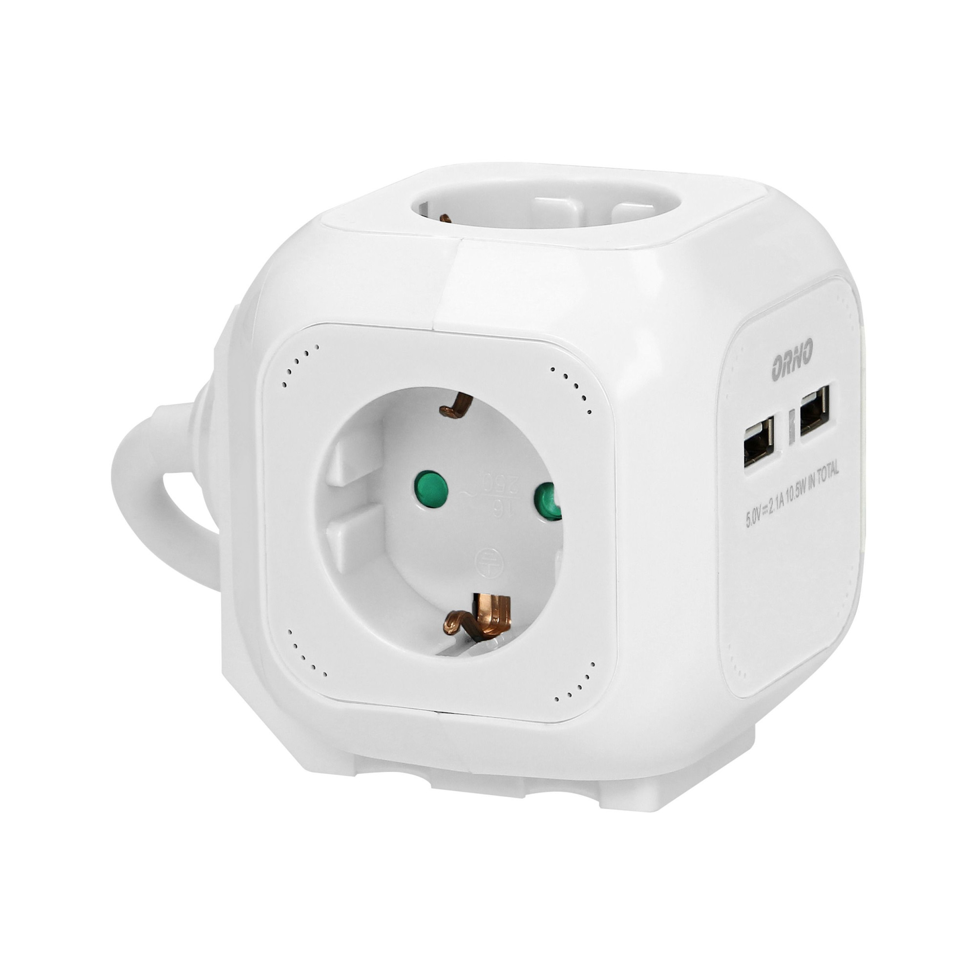 Prelungitor cub cu 4 prize schuko si 2 x USB pentru incarcare, 1,4 m, alb