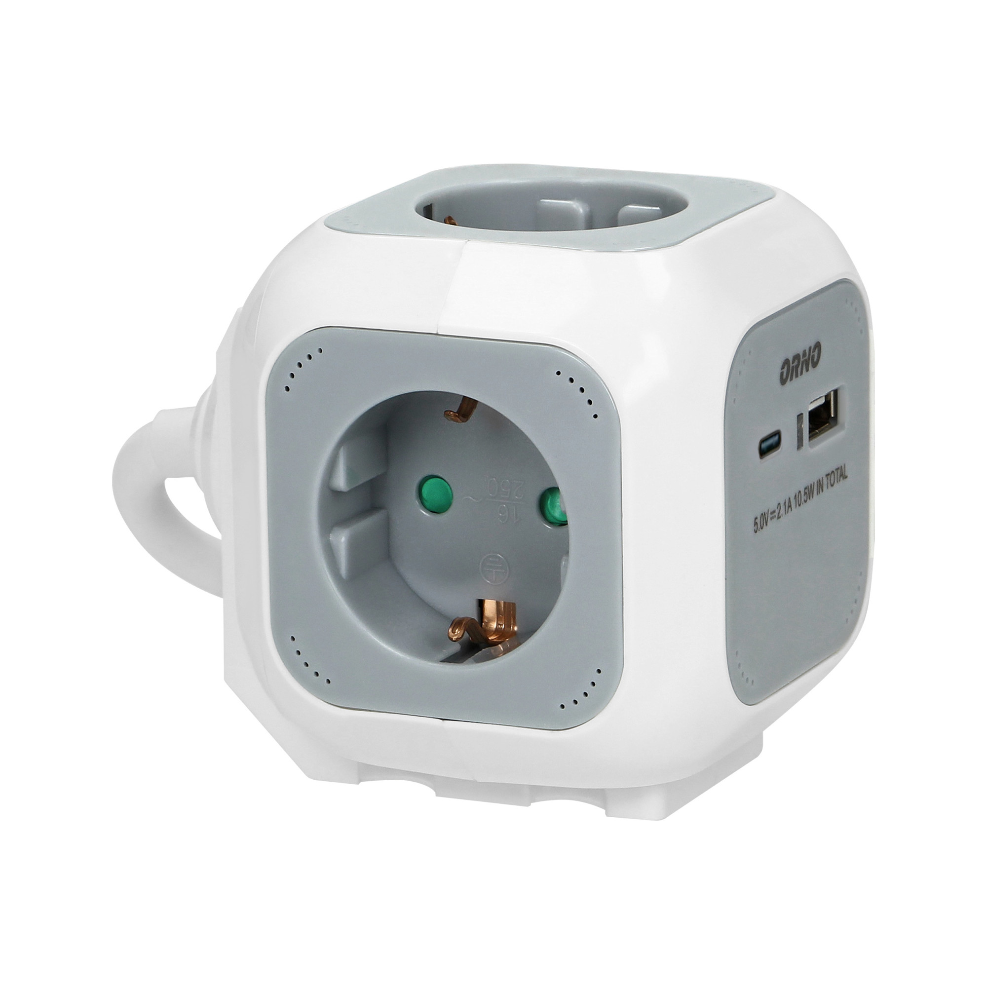 Cablu prelungitor, Orno, 4x2P+Z, Schuko, Incarcator USB A+C, Gri, Incarcare rapida, 1.4 m