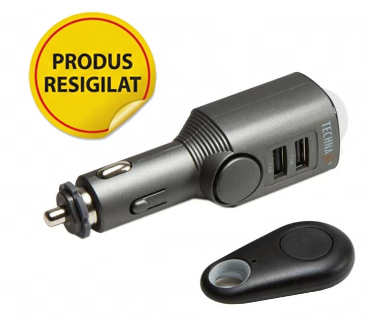 RESIGILAT - Incarcator auto si alarma cu senzor de miscare TECHNAXX TX-100, 110dB, 450mAh, negru