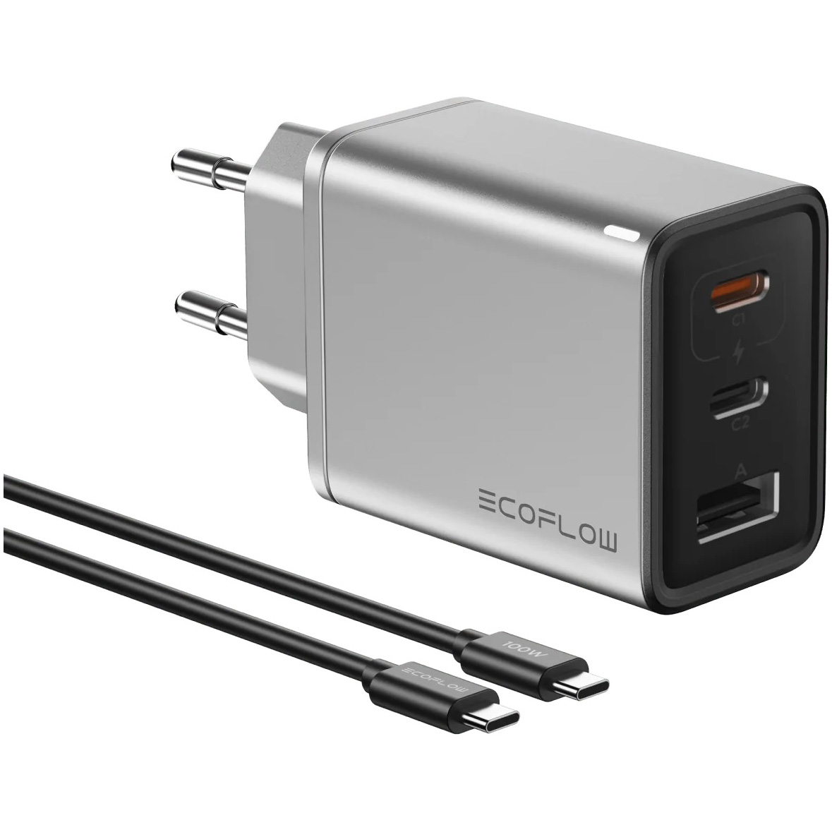 Incarcator retea Fast Charger EcoFlow 65W GaN 2x USB-C 1x USB-A (cablu 100W inclus)