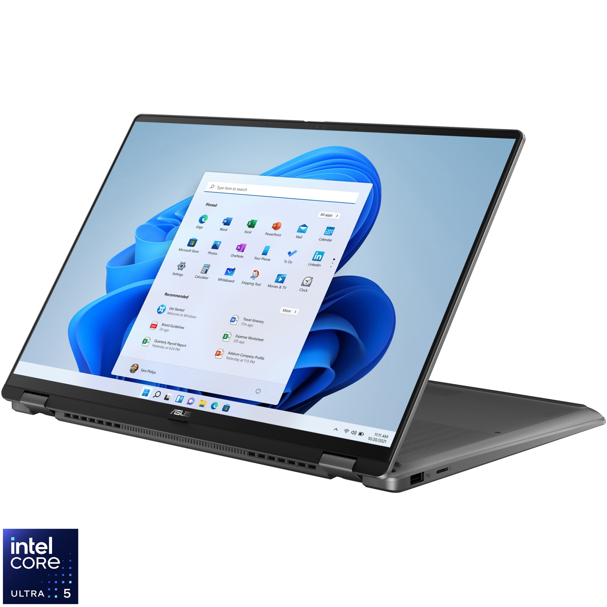 Laptop ASUS Vivobook 16 Flip TP3607SA cu procesor Intel® Core™ Ultra 5 226V pana la 4.5GHz, 16'', 3K, OLED, 120Hz, Touch, 16GB LPDDR5X RAM, 1TB SSD, Intel® Arc™ Graphics, Windows 11 Pro, Matte Gray