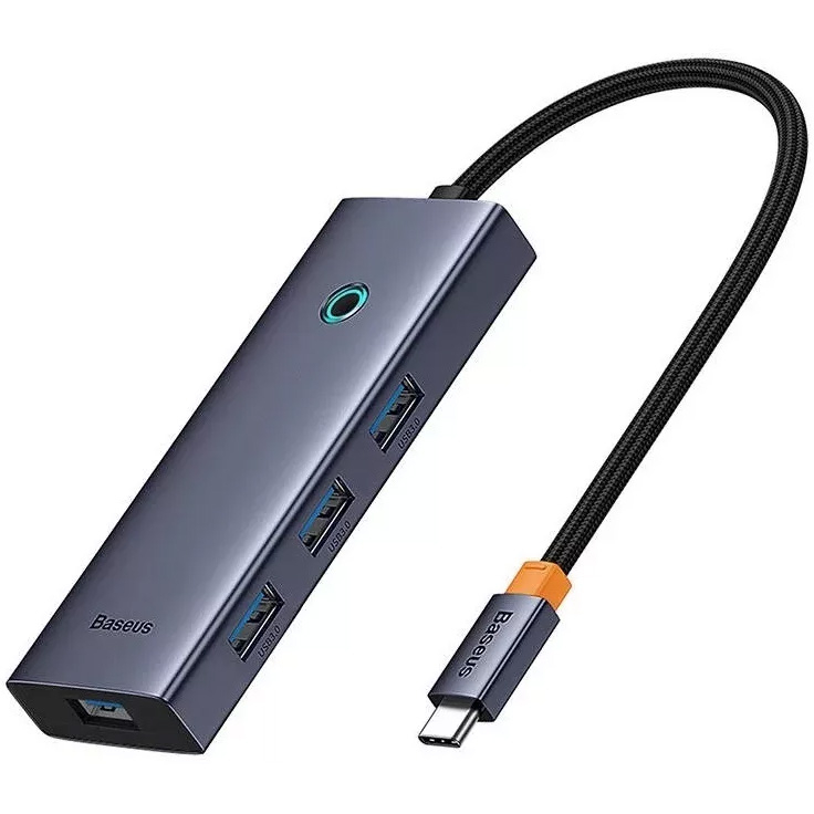 Hub Baseus UltraJoy 6-in-1, USB-C la HDMI4K@60Hz, 4xUSB 3.0, 1xPD, 100W, Gri
