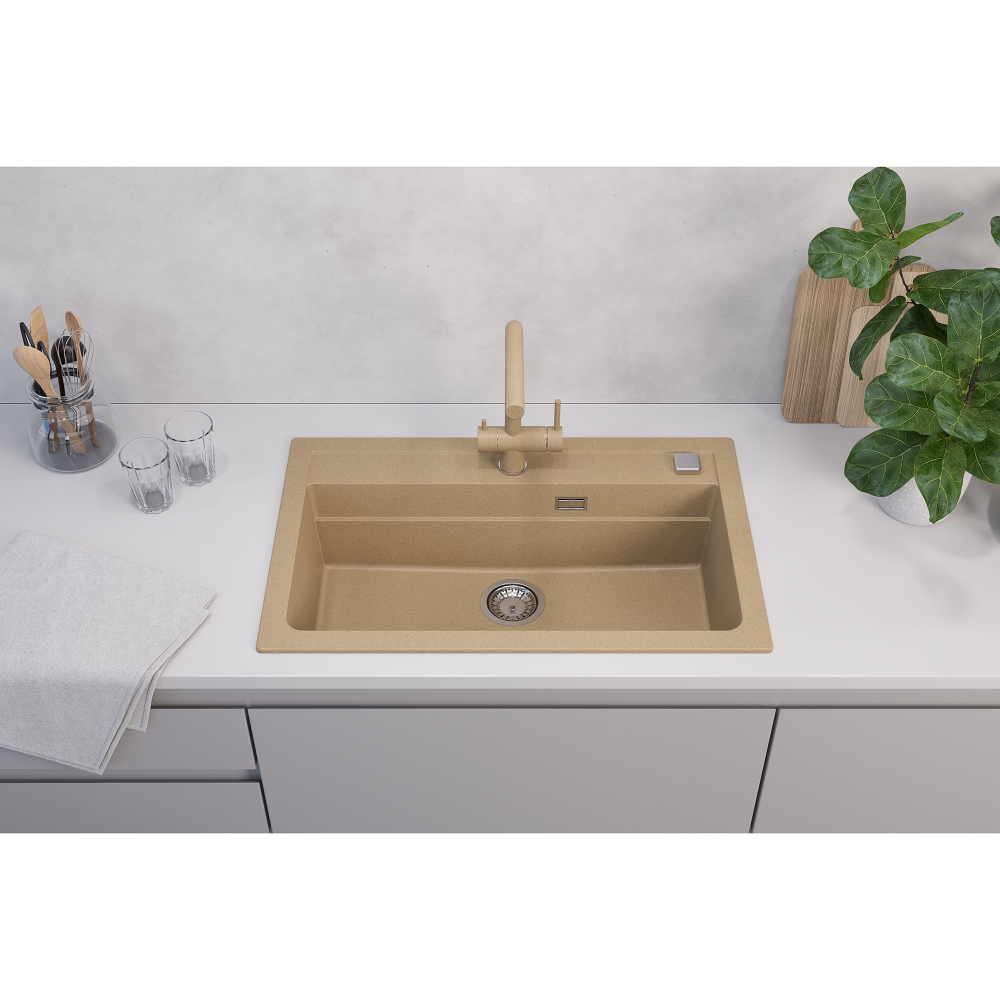 Chiuveta bucatarie Alveus Atrox 40, material compozit, 790x500x200mm, sifon pop-up inclus, Beige