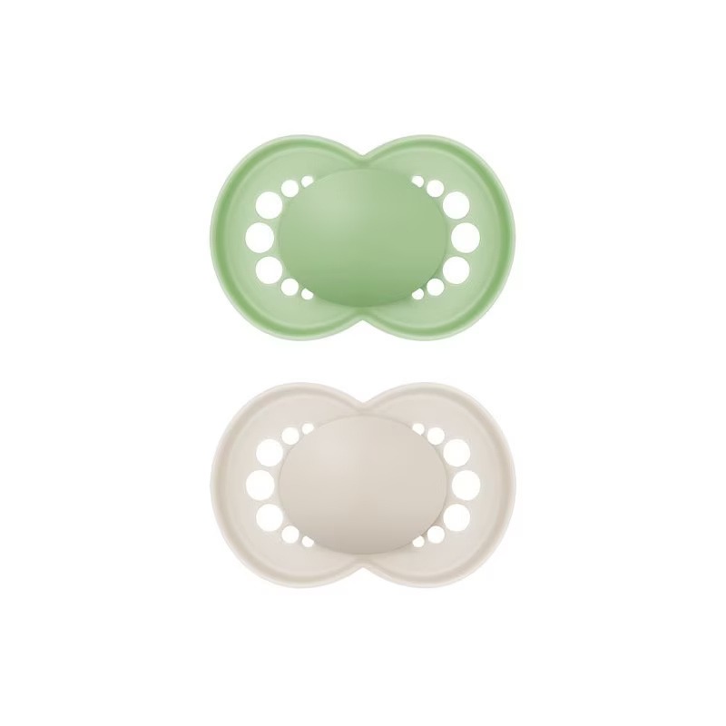 Set suzete, 16+, mat uni, din silicon, set cu cutie de sterilizare, verde/alb