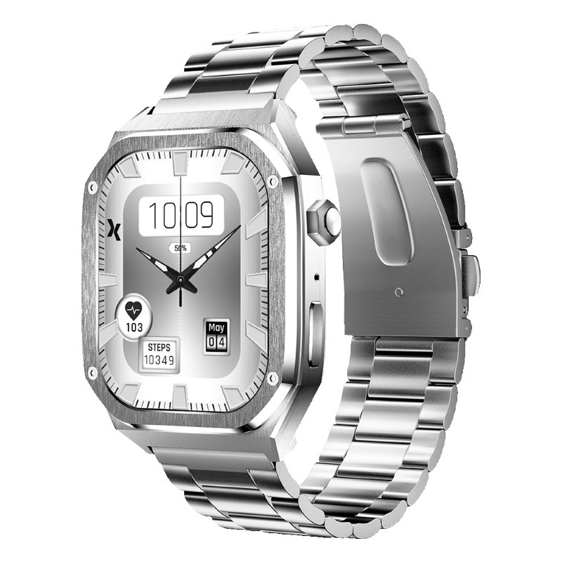 Ceas Smartwatch Maxcom FW65 Iron S, ecran 1.95” AMOLED, rezolutie 410×502, 340 mAh, Apeluri, Notificari, Incarcare Rapida, Rezistent apa si praf, Ideal Pentru Monitorizarea Sanatatii, peste 70 de Moduri Sport, 2 bratari incluse, Argintiu