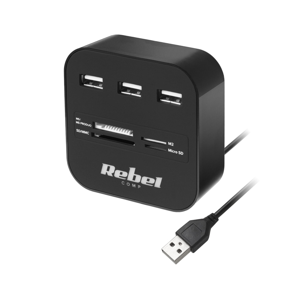 HUB 3x USB 2.0 cititor card SD/MICROSD cablu 50cm REBEL