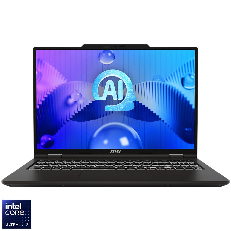 Laptop MSI Venture 16 AI A1MG cu procesor Intel® Core™ Ultra 7 155H pana la 4.8GHz, 16'', OLED, 120Hz, 16GB DDR5 RAM, 512GB SSD, Intel® Arc™ graphics, No OS, Solid Gray