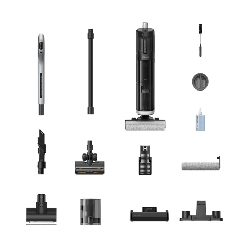 Aspirator vertical umed uscat Dreame H14 Dual HHV25A, 4 moduri de aspirare, 18.000Pa, auto-curatare, capacitate rezervor apa curata/murdara-0.8l/0.6l, baterie 4900mAh, autonomie pana la 75 min, 400W, afisaj LED, negru