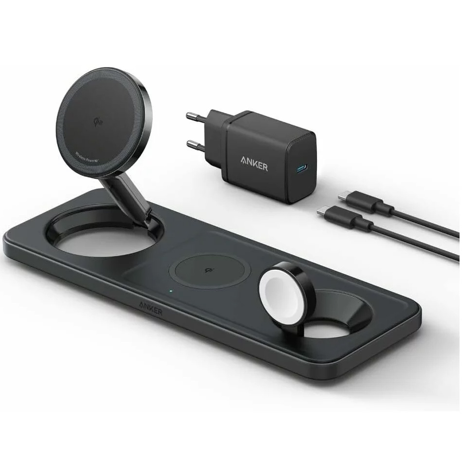 Incarcator wireless Anker, "MagGo" 15W, 3-in-1, 3 x wireless, Negru, "B25M1311"