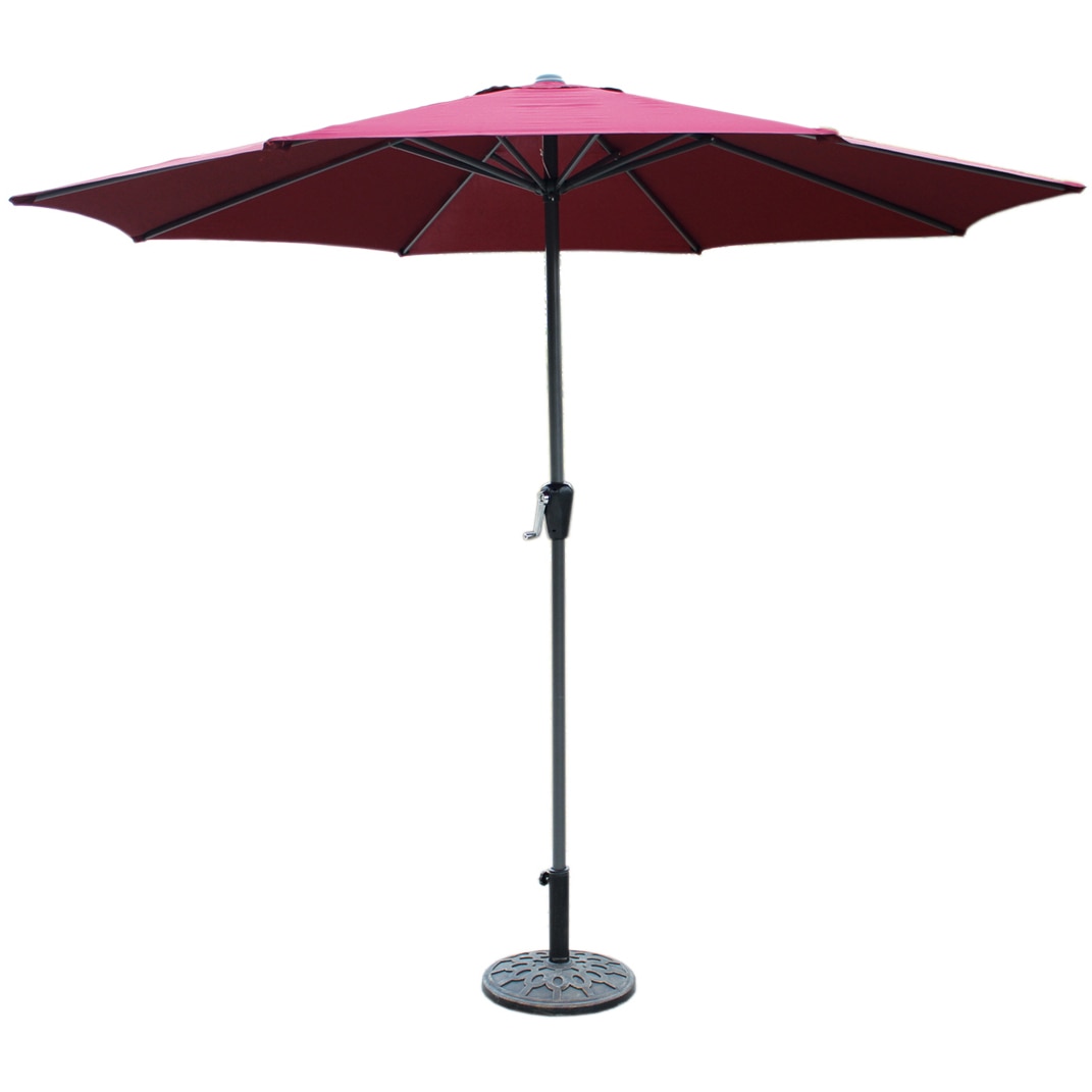 Umbrela terasa/gradina Heinner, diametru 270 cm, actionare manuala, suport/baza inclus, otel/poliester, rosu