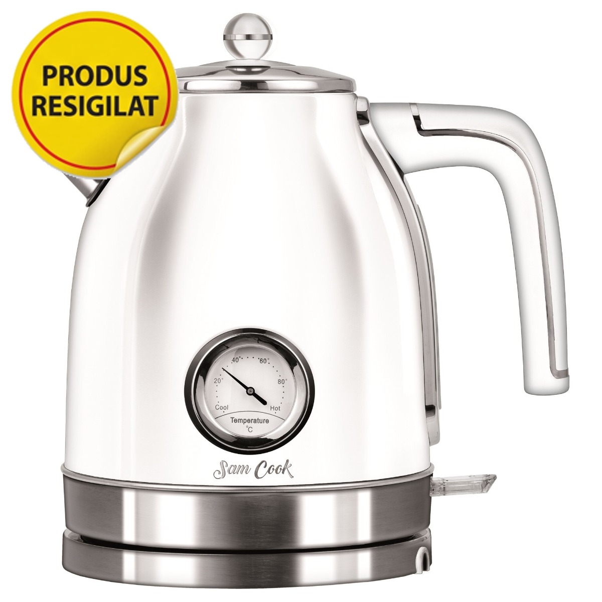 Resigilat Fierbator Sam Cook PSC-100 / W, 3000 W, 1,7 litri, Strix, tehnologie Quick & Silence, indicator de temperatura, rotatie 360 °, indicator de nivel al apei, alb