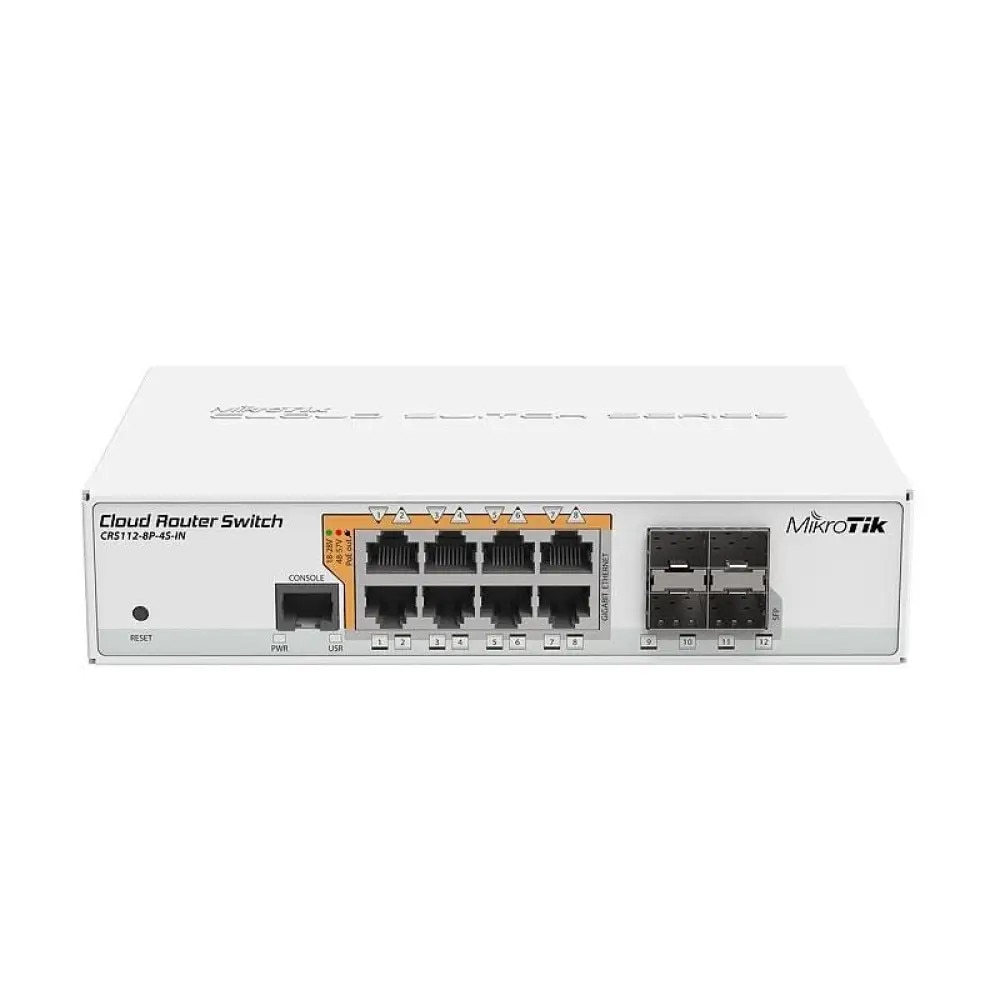 Management Switch, 8 x Gigabit cu PoE-out, 4 x SFP, Mikrotik CRS112-8P-4S-IN