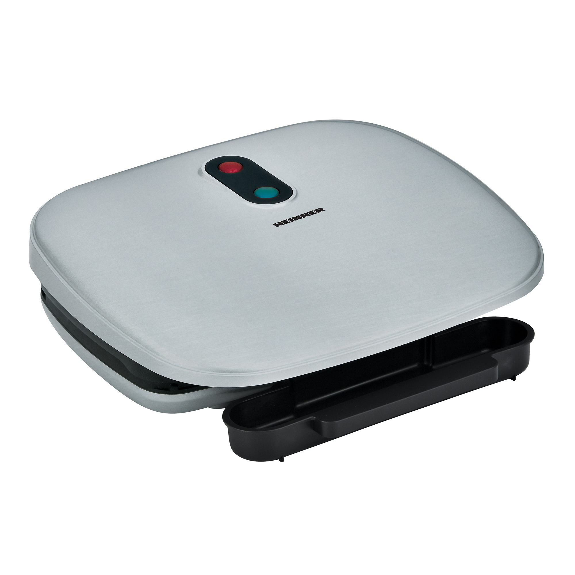 Gratar electric Heinner AriaGrill HEG-F1000SL, 1000W; placi fixe turnate 27 X 23 cm, tava, Argintiu