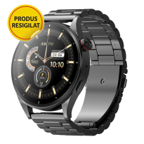 RESIGILAT - Ceas Smartwatch Maxcom FW66 Iron R, ecran 1.43” AMOLED, rezolutie 466×466, 300 mAh, Apeluri, Notificari, Incarcare Rapida, Rezistent apa si praf, Ideal Pentru Monitorizarea Sanatatii, peste 70 de Moduri Sport, 2 bratari incluse, Negru